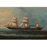English school, study of Empress steam and sail vessel, unsigned oil on canvas, 23cm x 33cm
