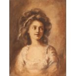 19th Century school, head and shoulders portrait study of a young girl, unsigned watercolour in