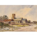 Ronald Frampton, study of Marston Church Norfolk, signed watercolour, 25cm x 35cm