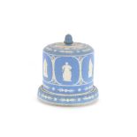 A Victorian Wedgwood Jasperware cheese bell, with classical maiden and floral decoration, surmounted