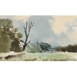 John Burman, landscape study with cattle in a meadow, signed watercolour, 33cm x 54cm