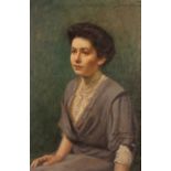 Bruno Wiese 1865 - 1930, a three quarter length portrait of a seated young lady, oil on canvas
