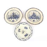 A pair of 19th Century English Pearlware plates, decorated with a pagoda within floral scroll and