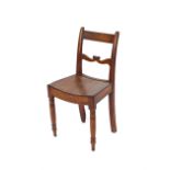 Three 19th Century mahogany bar back dining chairs, having scrolled central rails above solid