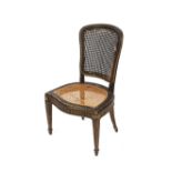 A 19th Century French painted side chair, cane upholstered seat and back, raised on square