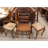 A pair of 18th Century elm side chairs, with pierced vase splat backs, leather upholstered