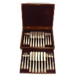 A cased set of twelve each plated fish knives and forks, by John Hall & Co., Manchester