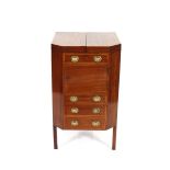 A George III mahogany and boxwood strung wash stand, the folding top opening to reveal a pull-up