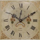 An oak cottage long case clock, by Webb of Frome, painted dial and 30 hour movement