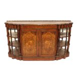 A Victorian burr walnut marquetry and gilt metal mounted serpentine front credenza, having