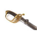 A 19th Century officer's sword, brass hilt with VR cypher, engraved blade, 81cm complete with