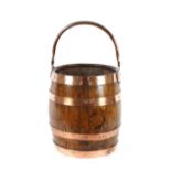 A copper bound barrel coal bucket, having swing handle, 39cm high x 33cm dia.