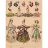 A small collection of hand coloured fashion prints etc.