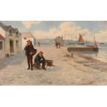 H Mackey, study of a coastal scene with fisherman counting their catch, oil on canvas signed,