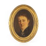 19th Century school, oval portrait study of a lady, unsigned oil on board, framed as an oval, 37cm x