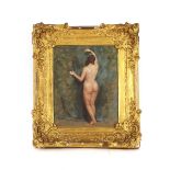 19th Century school, study of a nude girl, unsigned oil on board, in decorative gilt frame, 25cm x