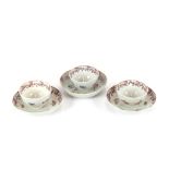 Three 19th Century tea bowls and saucers, with floral decoration