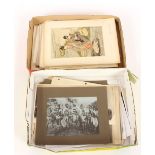 Two trays of assorted early prints and photographs