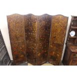 A 19th Century painted leather folding boudoir screen