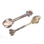 Two souvenir spoons, one commemorating Hindenburg dated 1914; and another with enamel decoration "