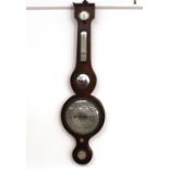 A 19th Century mahogany cased banjo barometer, having silvered dials and convex mirror panel, 90cm