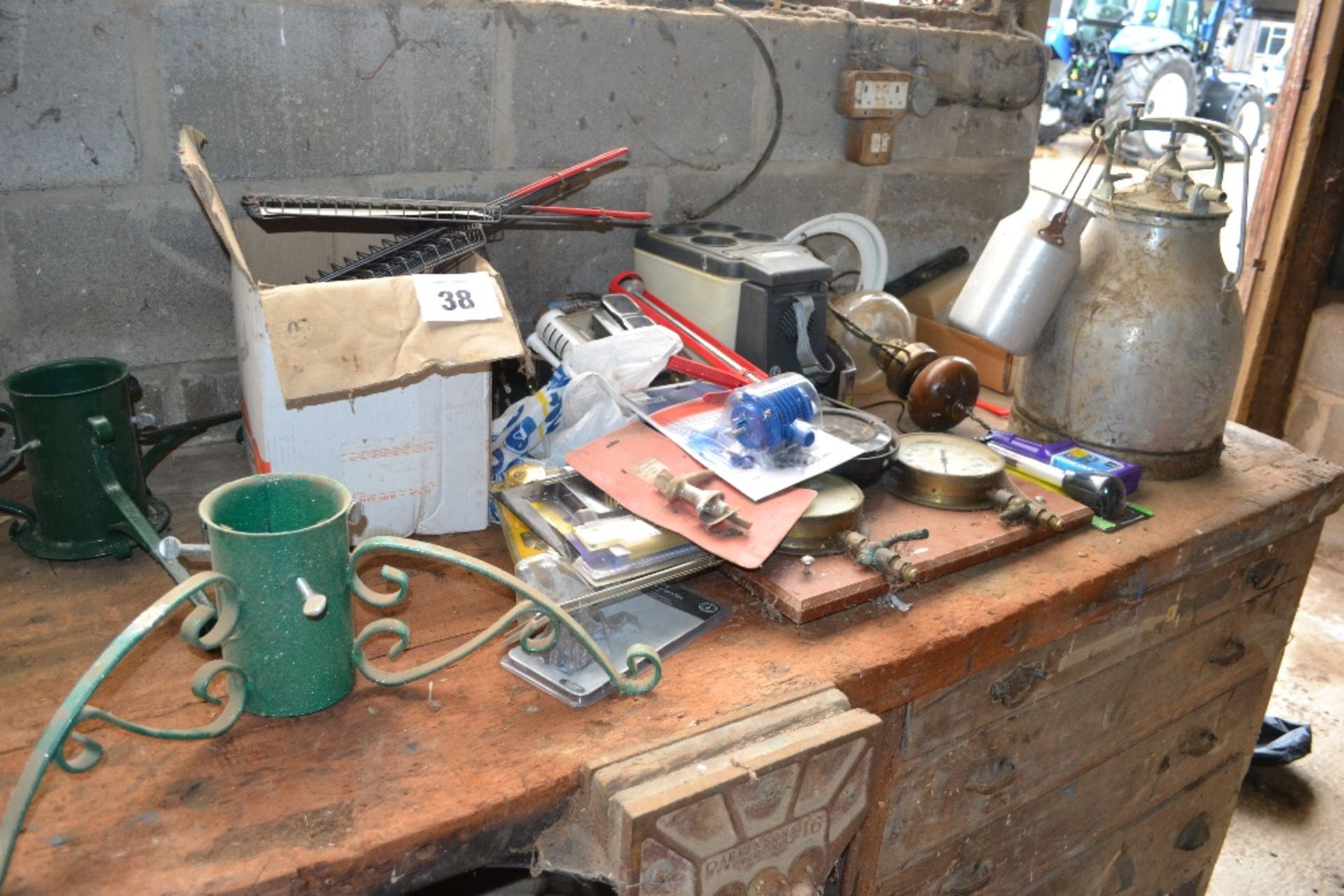 Various household goods and spares to include milking machine churn, milk can, vehicle fridge etc.