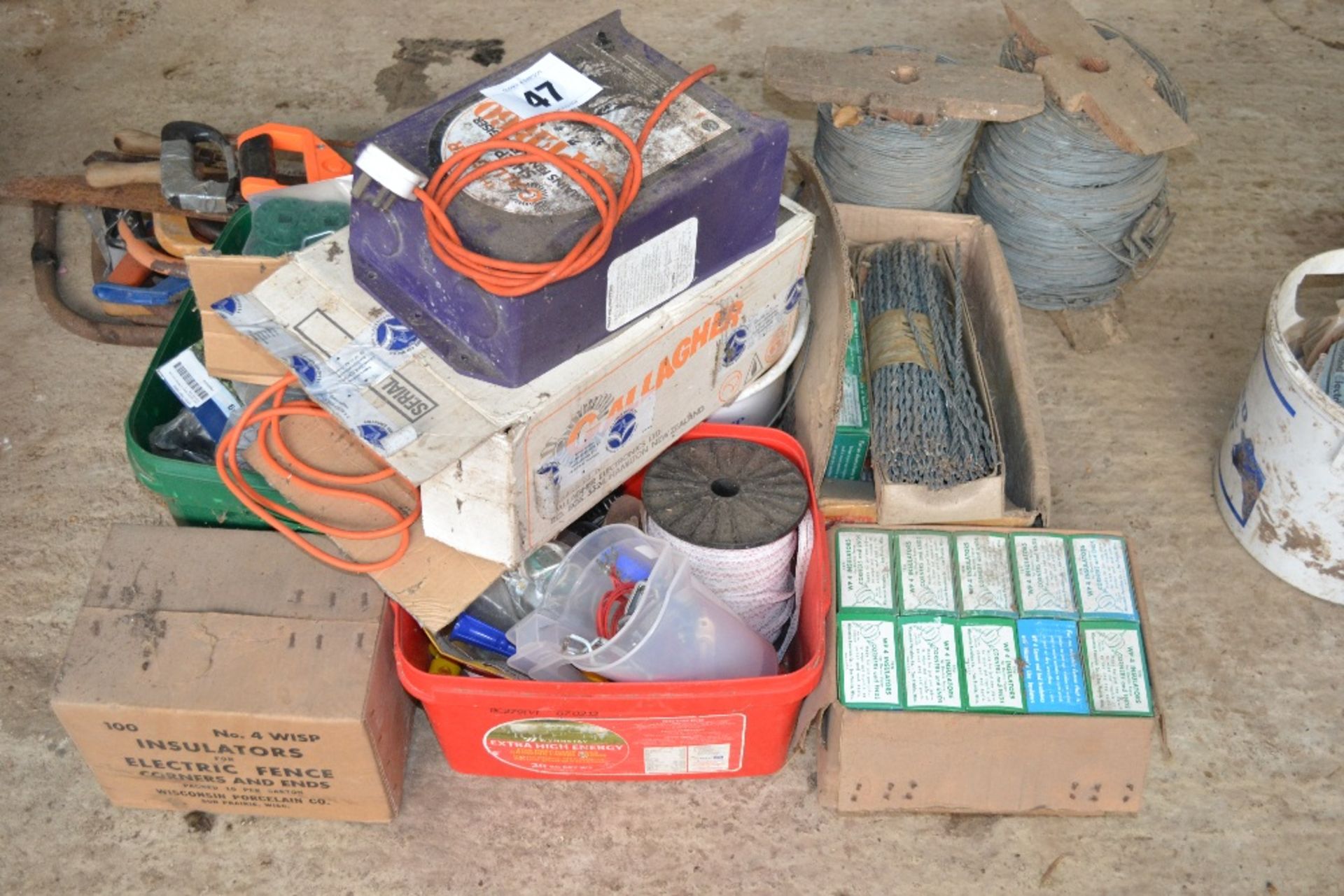 Large quantity of electric fencing goods to include units, insulators etc.