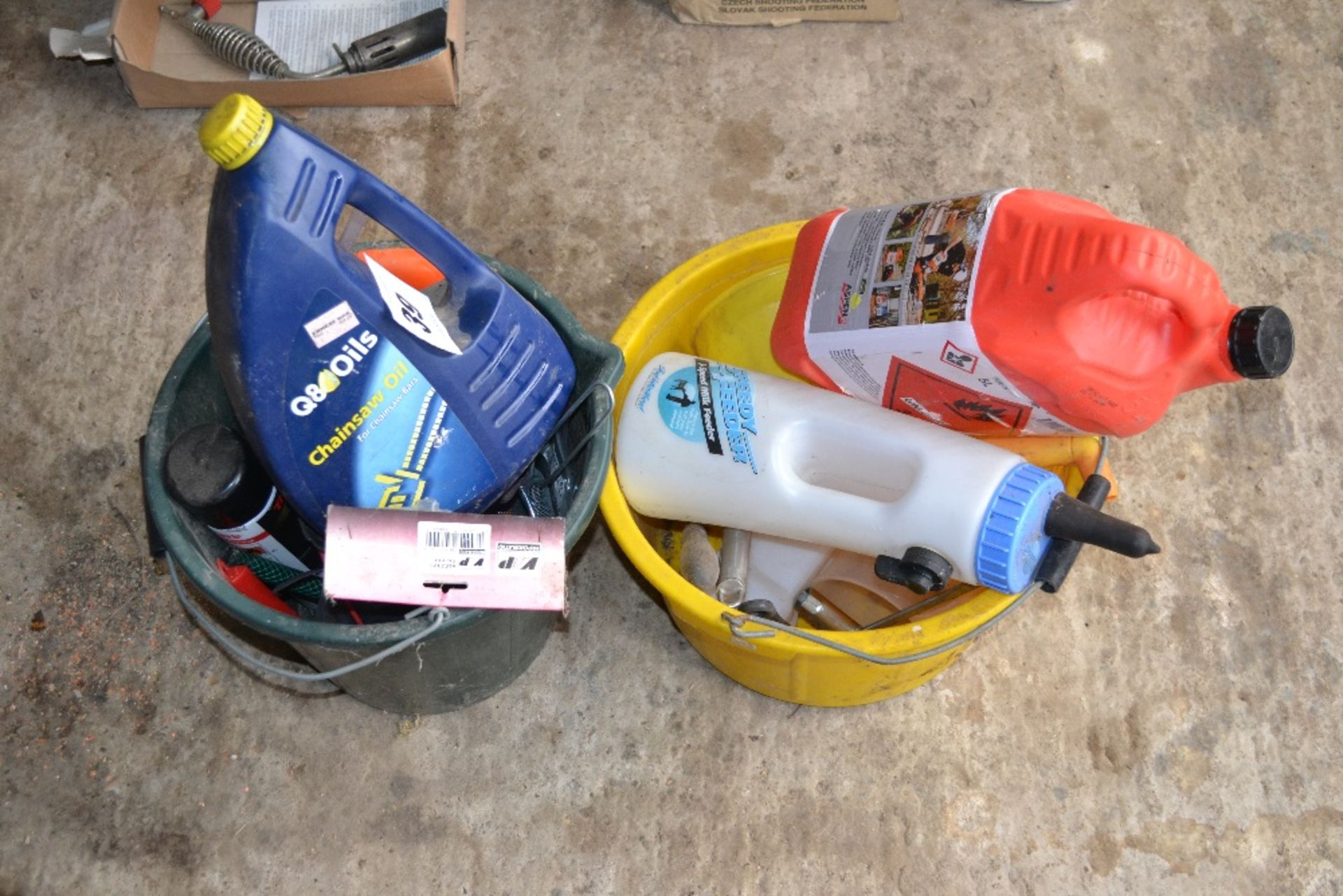 Various oils, funnels etc.