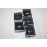 Five 10ct white gold plated rings