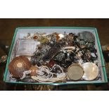 A tray of various costume jewellery; and a glass s