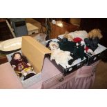 A quantity of various collector's dolls; and a wal