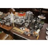 A large quantity of stainless steel kitchenalia; a