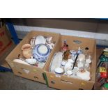 Two boxes of various decorative china to include A