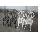 Four metal ornate garden chairs