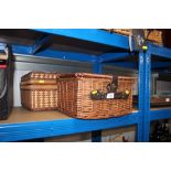 A wicker picnic hamper and contents; together with