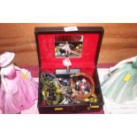 A jewellery box and contents of various costume je