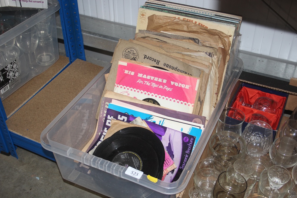 A box of various records