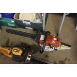 A petrol powered chainsaw