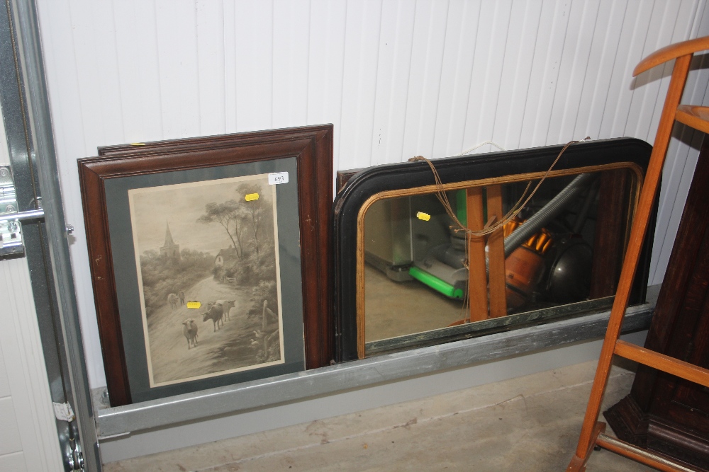 An overmantel mirror; together with a three framed