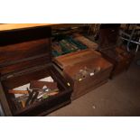 Three wooden tool boxes of various tools etc