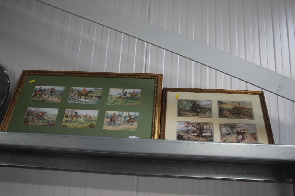 Two gilt framed prints; one depicting a hunting sc