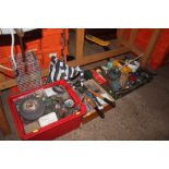 Three boxes of various screws; fittings; drill bit