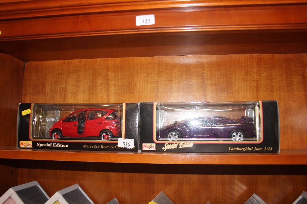 Two diecast cars; Mercedes Benz and Lamborghini