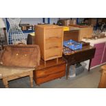 A teak two drawer chest together with a hardwood t