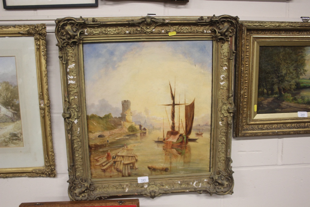 19th Century oil on canvas study of a harbour scene