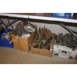 Four boxes of various light fittings; china etc.