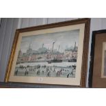 A gilt framed coloured print after L.S Lowery