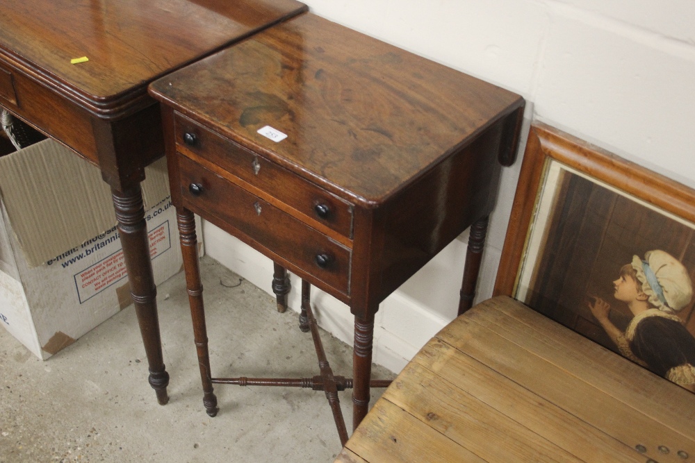 A George III mahogany sewing table fitted two shor