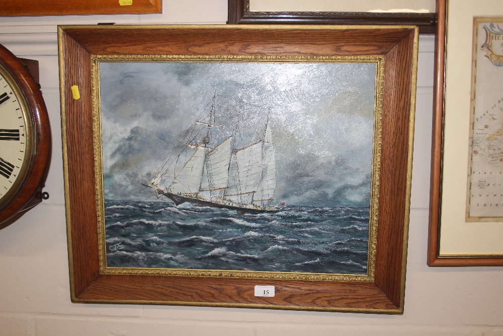 C John, oil on board study of a four masted sailin