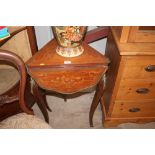 A French style inlaid drop leaf corner table with